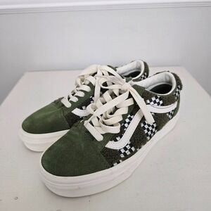 Vans Old Skool Youth Tufted Check Skater Shoes Loden Green Sz 3.5 Minecraft Vibe